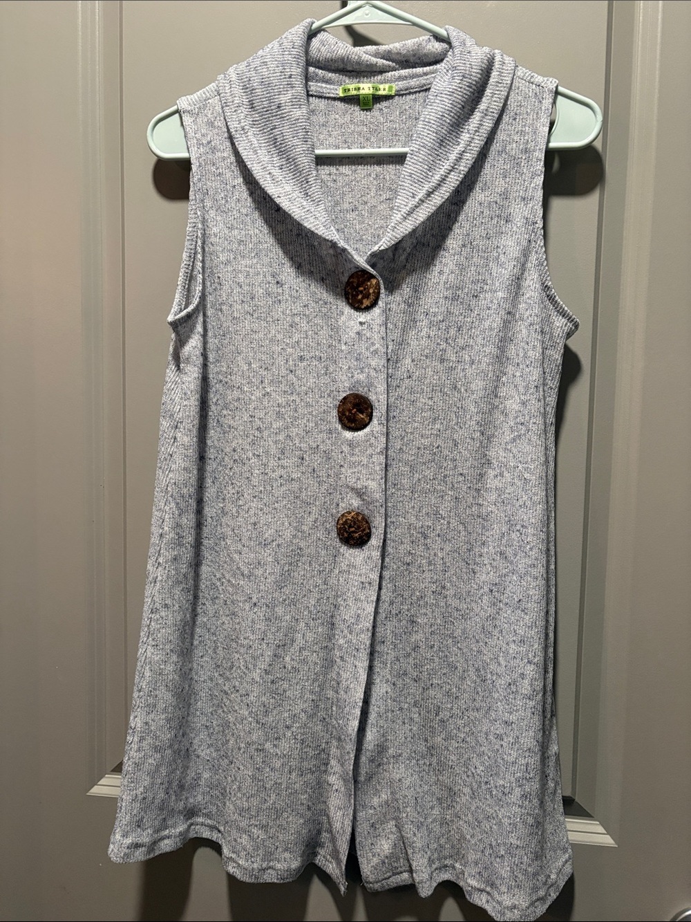 Trisha Tyler Shawl Collar Tunic Vest XL Gray Linen Blend Layering Top